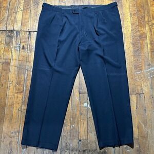 Haggar Dress Pants Men's 47x29 Navy Flat Front Classic Fit Slash Pocket Formal